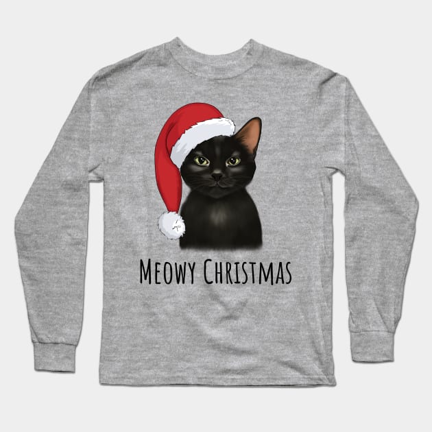 Black Cat With Santa Hat Long Sleeve T-Shirt by caitlinshea24